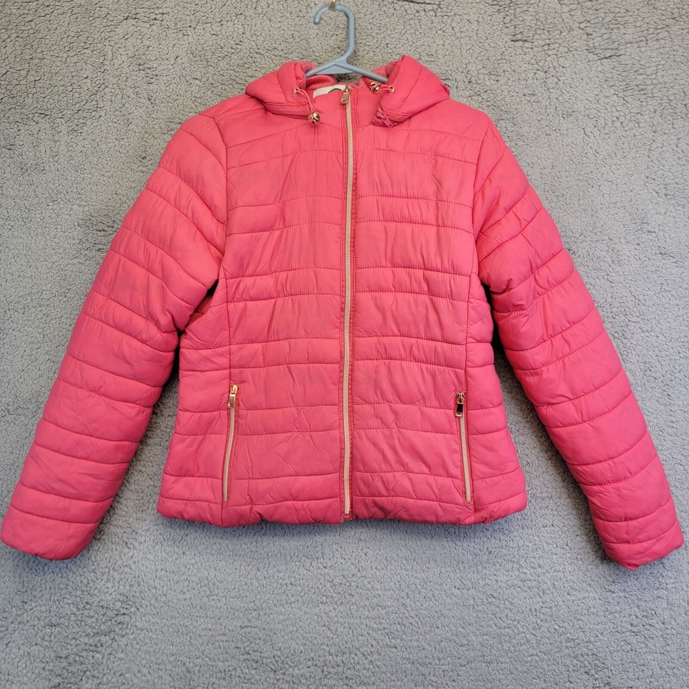 1 Sunset Lane Puffer‎ Jacket Women's M Pink Full Zip Fleece Fur Lined Winter